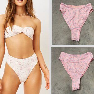 New! Frankies Bikini's Pink Paisley Floral High Rise Bikini Bottom 10724